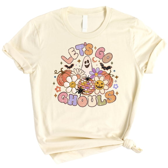 Let's Go Ghouls Groovy Funny Halloween Shirts For Little Girls and Women Natural Shirt Adult X-Large