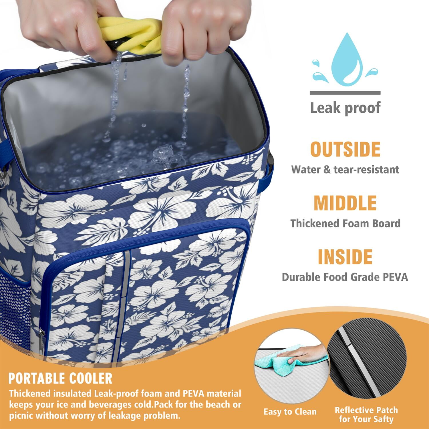 Travel Cooler Bag - Pioneer Flower Floral Print Pattern Camping Beer Cooler Backpack with Bottle Opener- Waterproof Insulated Picnic Backpacks - Cooler Bag for Beach