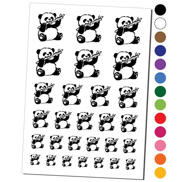 Baby Panda Bear Eating Bamboo Water Resistant Temporary Tattoo Set Fake  Body Art Collection - Black 