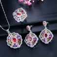 thumbnail image 2 of Multi Color Rainbow CZ Ring Flower Pendent Necklace Earrings Party Jewelry Set, 2 of 9
