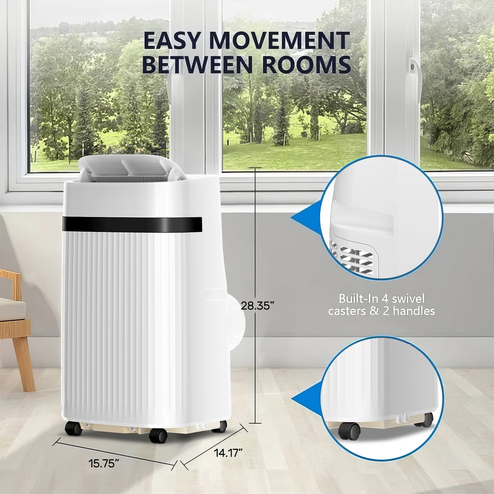 KISSAIR 12,000 BTU Portable Air Conditioner - Powerful 3-in-1 Cooling, Ultra Quiet Floor Standing AC with Remote 8,000BTU (SACC) for 500 Sq.Ft Rooms, 24H Timer & Energy Saving Mode