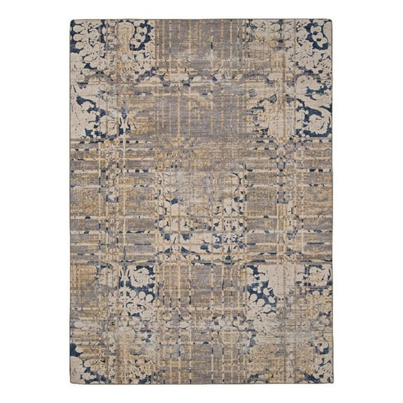 Linon Indoor Outdoor Machine Washable Anthia Area 5'x7' Rug in Navy and Sand