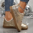 thumbnail image 5 of Domzle Women Shoes Glitter Low Top Casual Solid Color Fashion Sneaker Solid Color Lace Up Fashion Sneakers for Travel Outdoor Comfortable Breathable Anti-Slip Walking Shoes Gold, 5 of 7