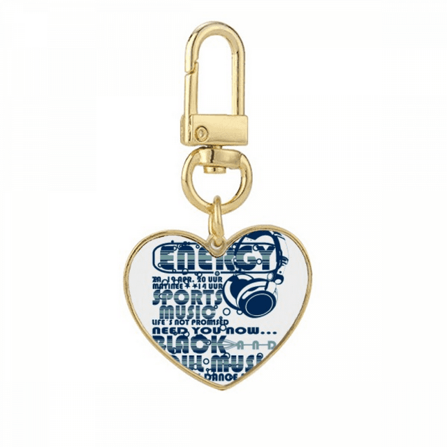Energy Sports Music Vitality Sounds Gold Heart Keychain Metal Keyring Holder
