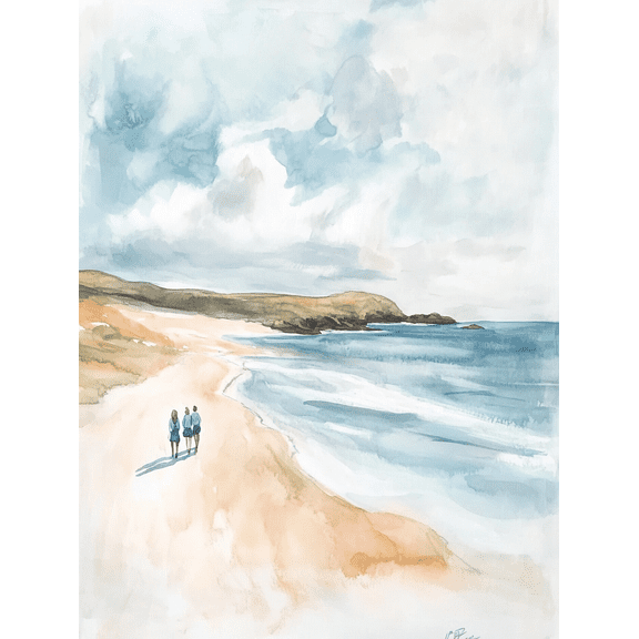 Beach Scene Watercolor Painting/Canvas Art, Suitable for Living Room, Bedroom, Bathroom, Office, and Hallway Decoration.