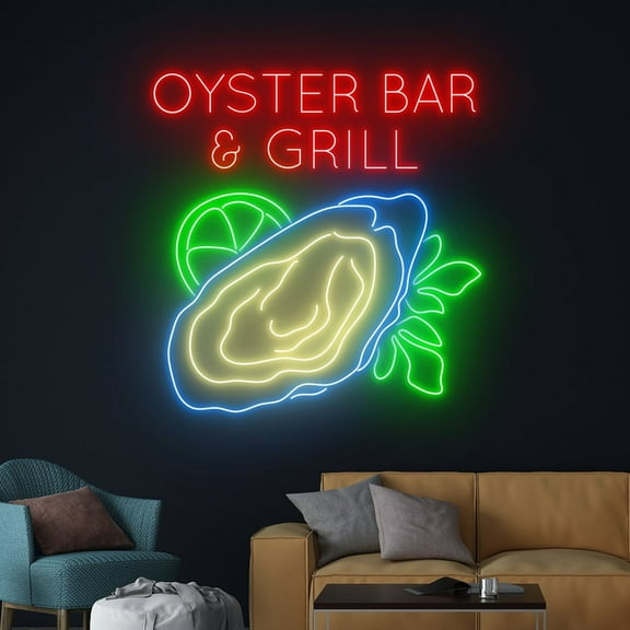 Handmadetneonsign Oyster Bar Grill Neon Sign, Oyster Neon Wall Art Decor, Bar Pub Club Wall Decor