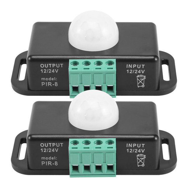 Interruptor con sensor de movimiento, sensor PIR LED de 12 V y 24 V para tiras de luces LED flexibles, paquete de 2, color negro
