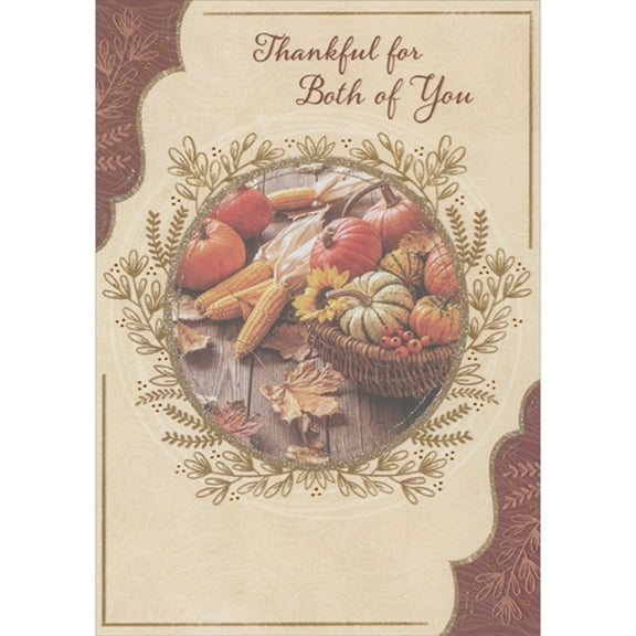 Designer Greetings Corn, Pumpkins and Sunflowers Inside Glitter Frame Thanksgiving Card for Son and 'Daughter'