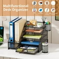 thumbnail image 4 of Marbrasse Desk Organizer with File Holder, 5-Tier Paper Letter Tray Organizer with Drawer and 2 Pen Holder, Mesh Desk Organizers and Accessories, 4 of 6