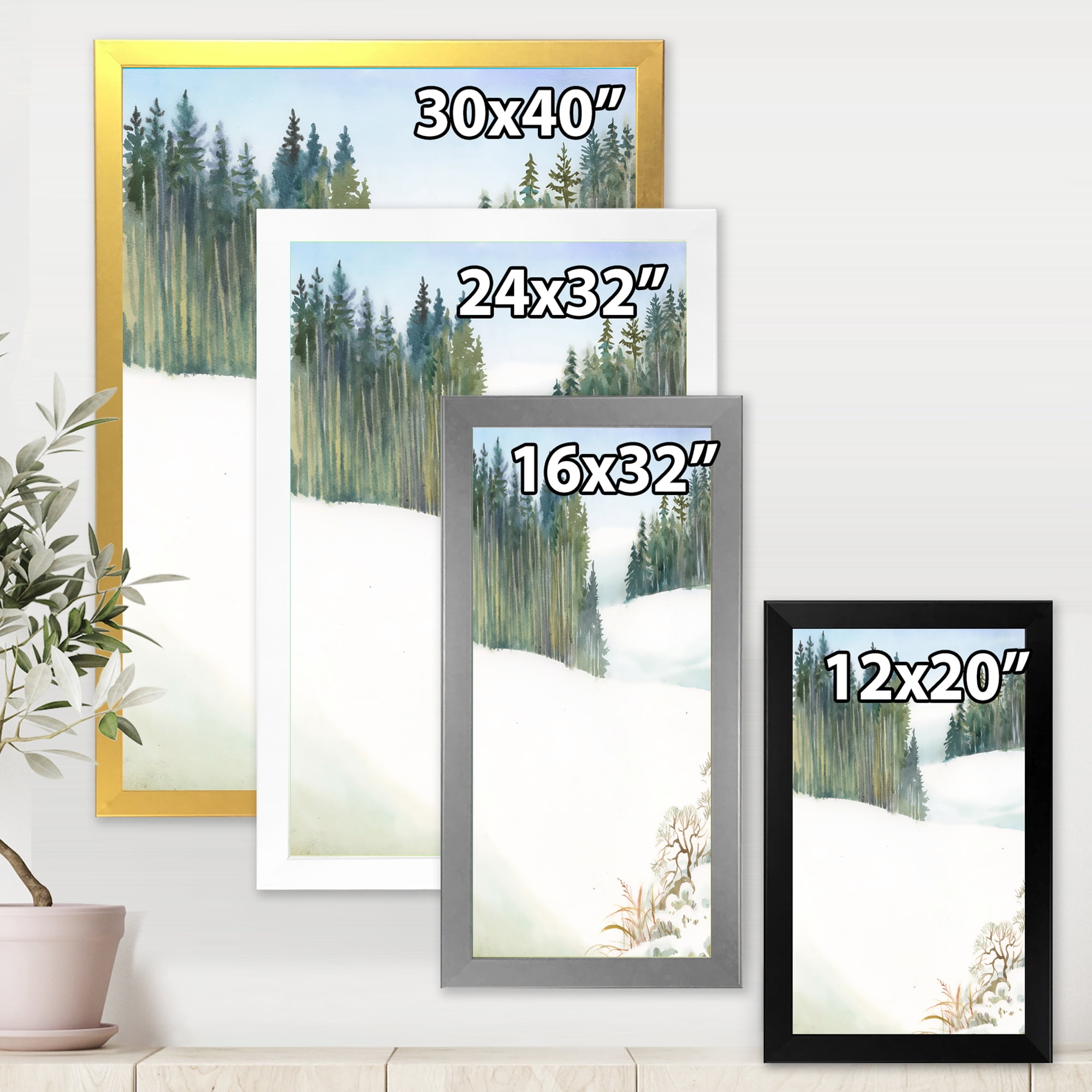 Designart 'Pine Forest In Snowy Winter Mountains' Traditional Framed Art Print