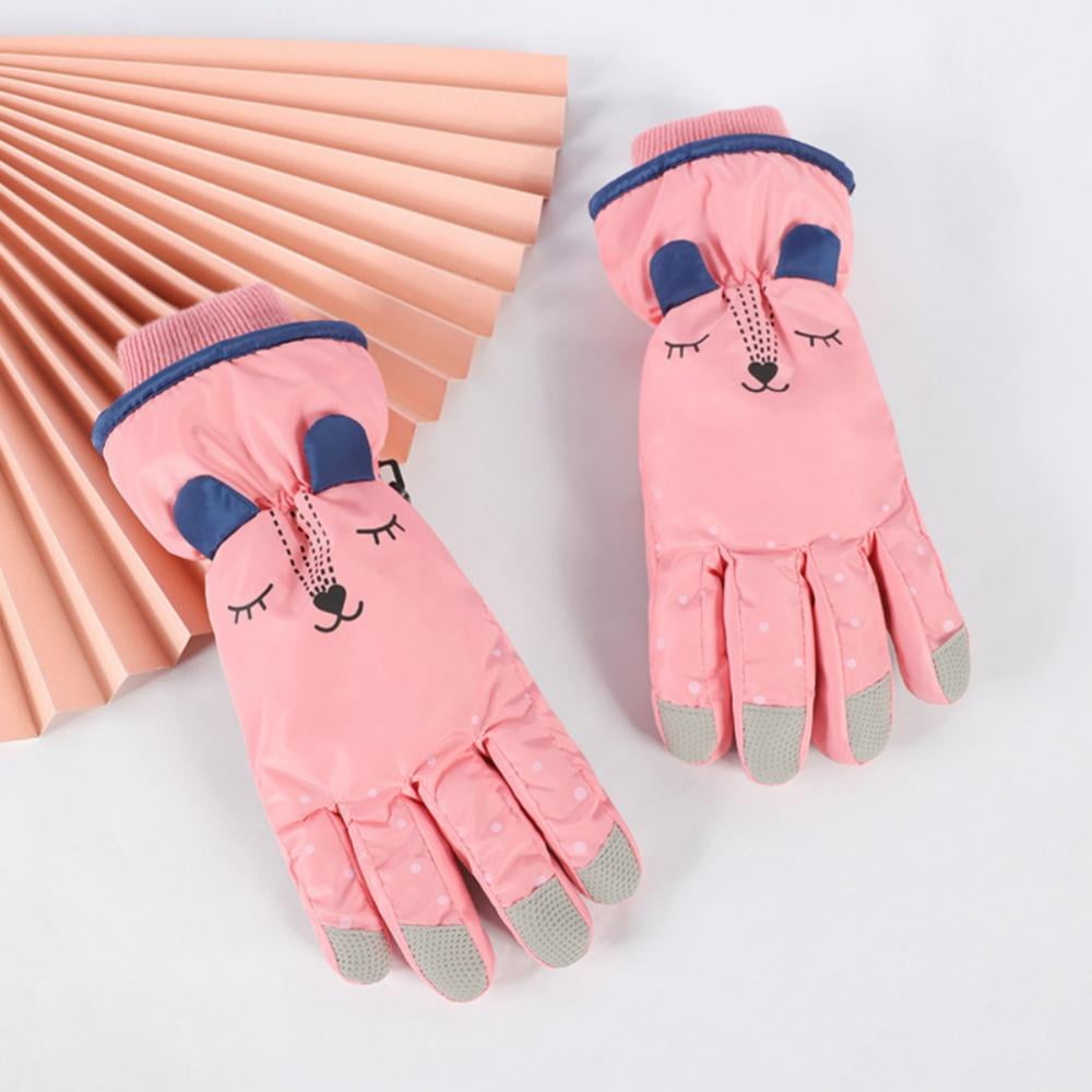 Children's Winter Warm Outdoor Ski Cartoon Windproof Waterproof Finger Gloves JS 