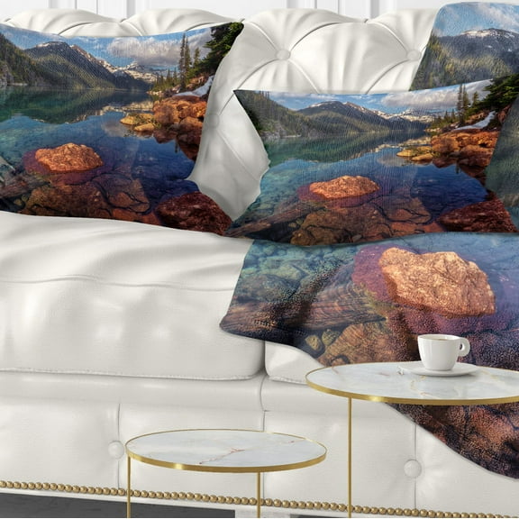 Designart Clear Lake with Distant Mountains - Landscape Printed Throw Pillow - 12x20