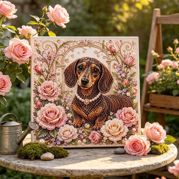 Animal Pearl Art DIY Craft Kit 5D Diamond Painting for Adults Beginner, Handmade Pearl Beads Diamond Dots Painting Gem Sparkling Dachshund Home Wall Decoration