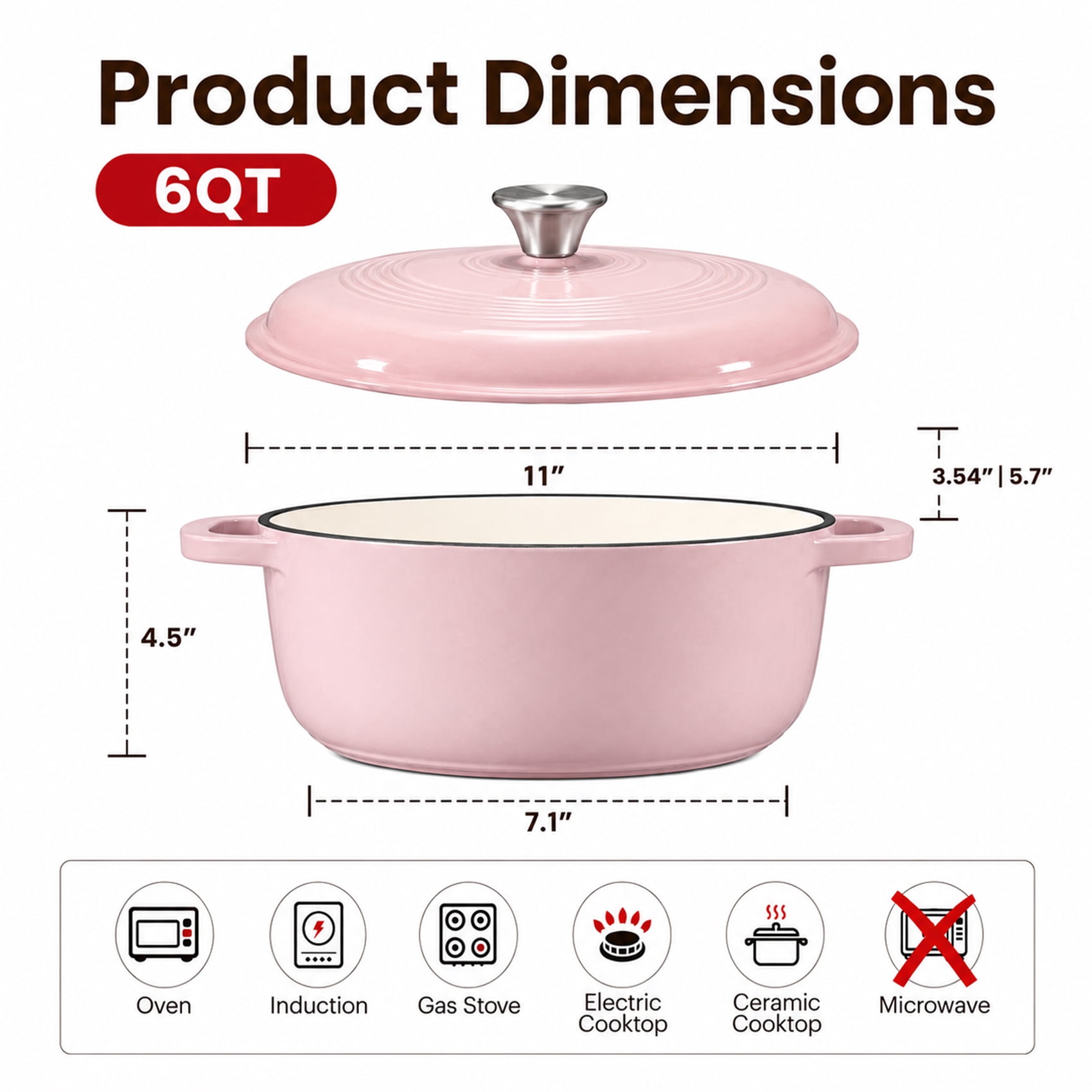 Alvantor Enameled Cast Iron Dutch Oven Pot with Lid-6Quart Non Stick Casserole Pot-Heavy Duty & Oven Safe up to 500° F for Bread Baking, Braising, Stews, Roasting