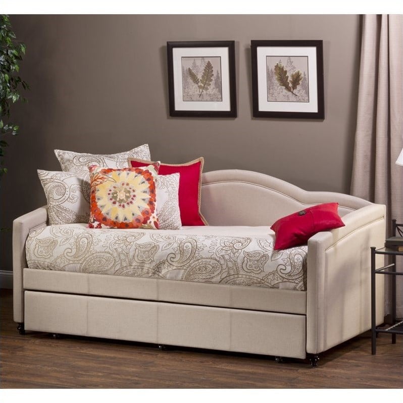 Hillsdale Furniture Jasmine Upholstered Twin Daybed with Trundle, Linen Stone