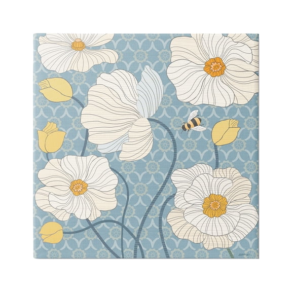 Stupell Industries Poppies with Trellis Pattern Botanical & Floral Painting Gallery Wrapped Canvas Art Print Wall Art, 17 x 17