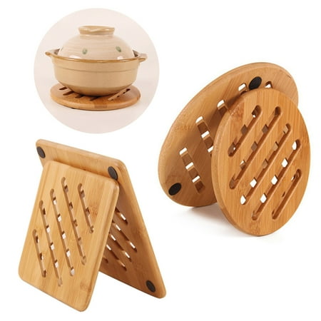 

SPRING PARK Bamboo TrivetTable Solid Bamboo Wood for Hot Dishes and Pot with Non-slip Pads Heat Resistant Pads Tea pot