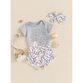 thumbnail image 5 of Baby Girls 3Pcs Summer Outfit Short Sleeve Romper + Baseball Shorts + Headband Set Newborn Clothes, 5 of 10