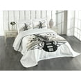 thumbnail image 3 of Ambesonne Guitar Quilted Bedspread Set 3 Pcs, Rock and Roll Pattern, Queen Size, Tan Black White, 3 of 5