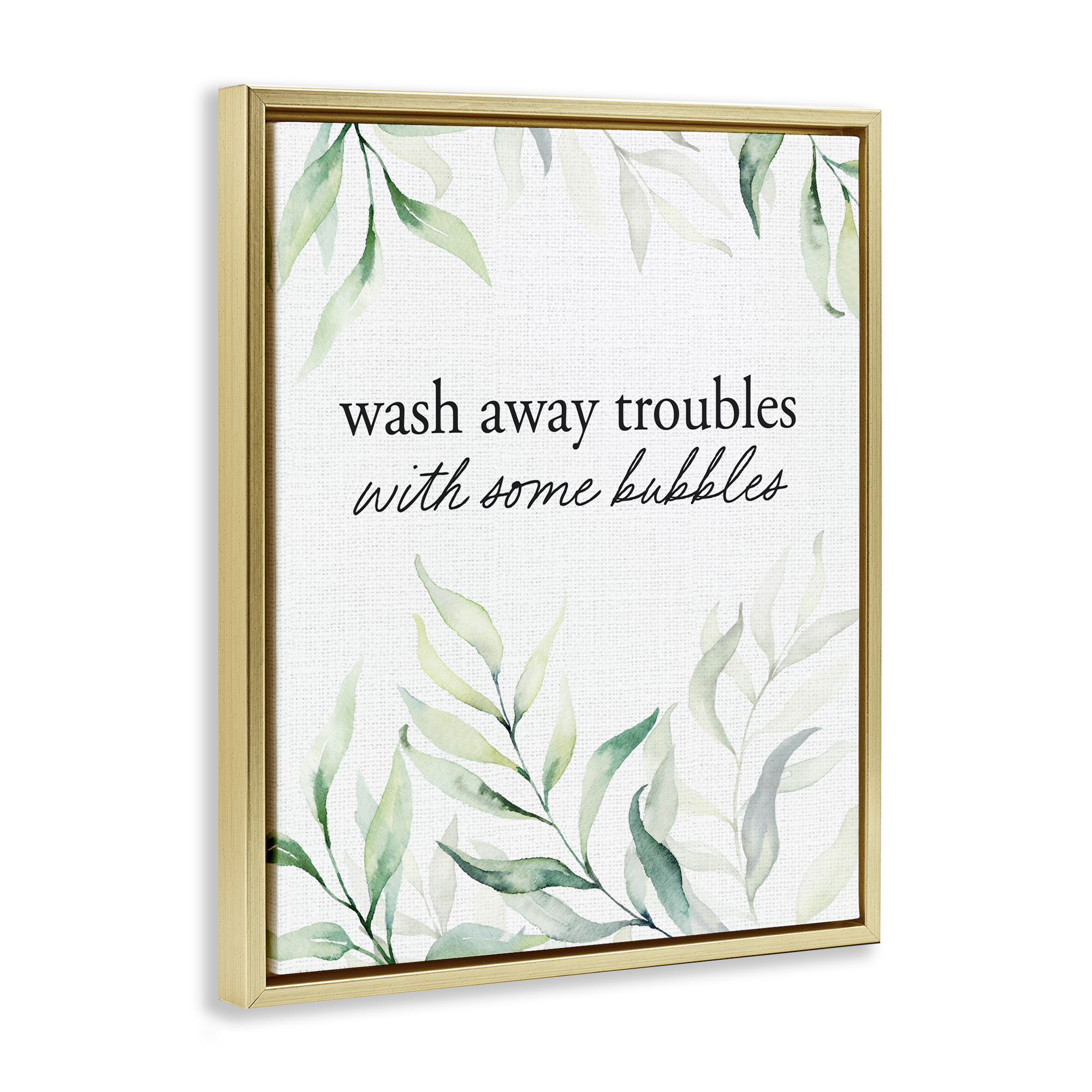 Zen Wash Away Troubles Gold Framed Floater Canvas Wall Art, design by Lettered and Lined