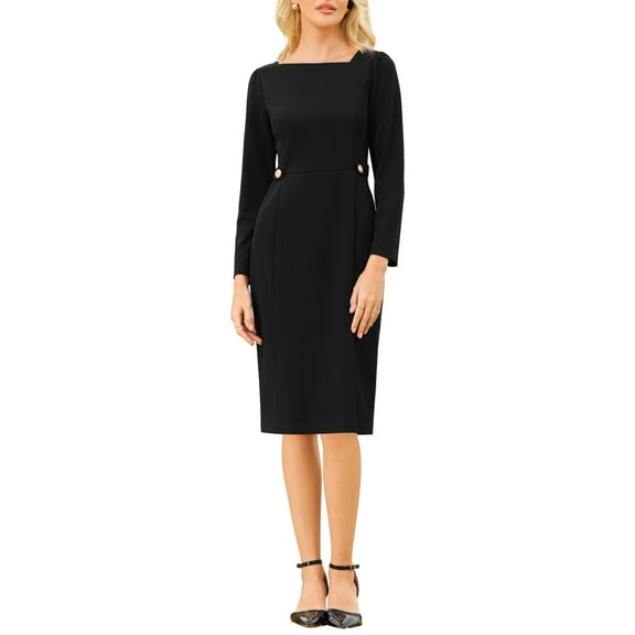 INSPIRE CHIC Women's Asymmetrical Neck Dress Semi Formal Dressy Long Sleeve Dresses S Black