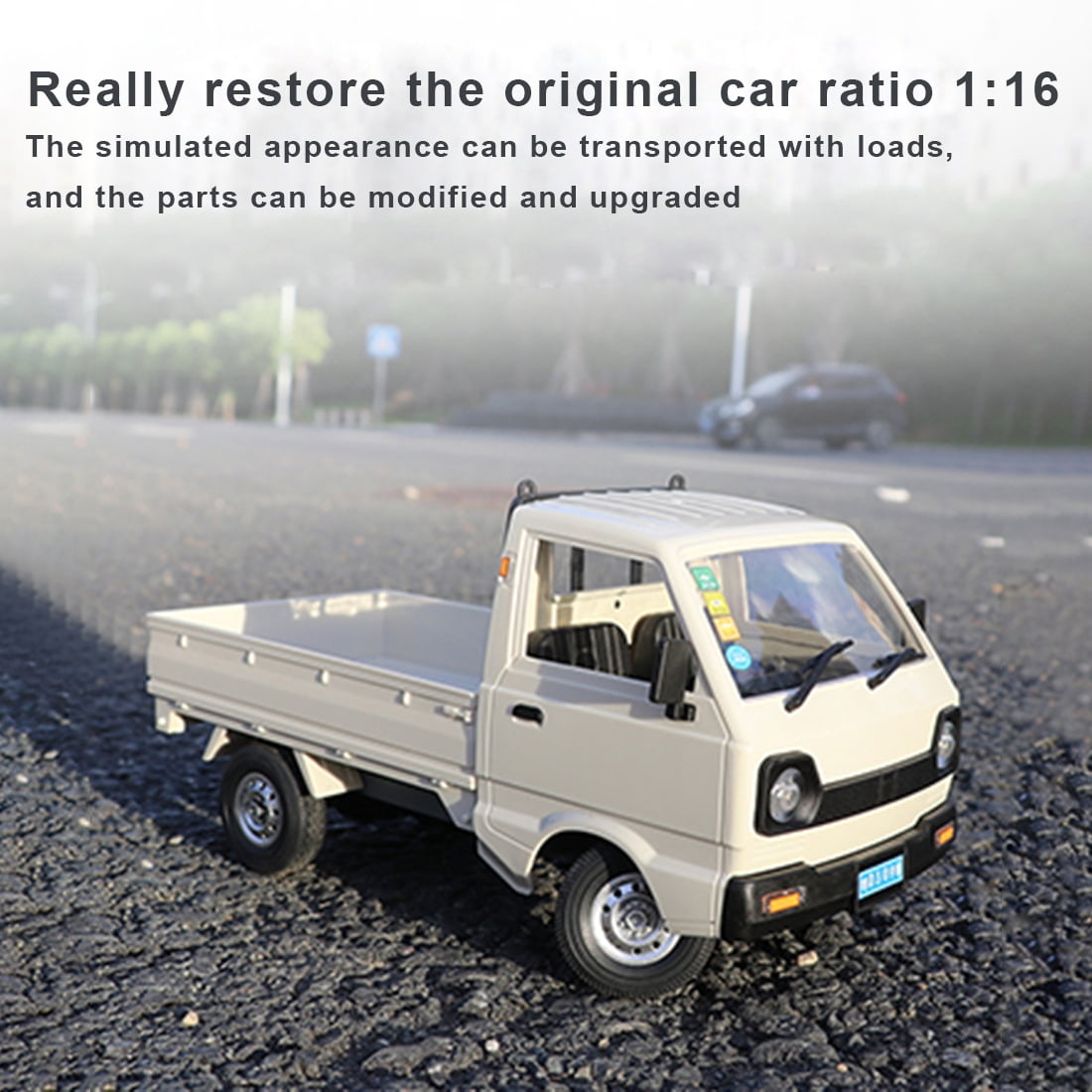 WPL D12 Mini RC Truck, 1:16 Scale 2.4GHz Remote Control with 30m Range, 4WD Off-Road Crawler with LED Lights & 9G Steering Gear, Gift for Adult Hobbyists & Collectors (White)