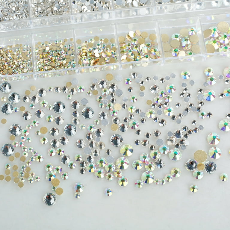 Summerkimy Nail Art Rhinestones Kit DIY Nail Crystal Gems Kit 2400pcs AB Nail Rhinestones Multiple Shapes Flatback Nail Charms Beads Decoration with