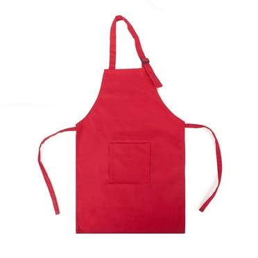 Opromo Colorful Cotton Canvas Kid's Aprons with Pocket, Artist Apron & Chef Apron (Red, 23"L x 17"W)