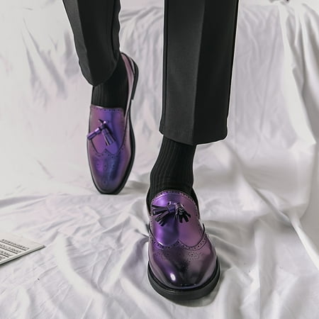 

Men‘s Purple Slip-On Wing-Tip Tassel Loafers