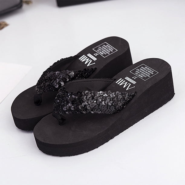 thong sandals Women's Glitter Platform Sandals Shiny Thong Sandals