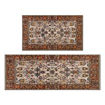 Bohemian Brown Ethnic Design Rug Kitchen Rugs and Mats Sets Of 2,Kitchen Decoration Rugs,Rubber Backing Non-Slip Floor Mat for Sink Washable Waterproof Laundry Room Runner Rugs