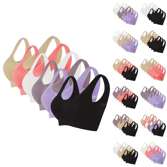 Gymayou 6 Pack Padded Sports Bras Women Cooling Bra Large Breasts Push Up Seamless Breathable for Yoga Running Comfy Sports Bras for Women Multicolor#1 L