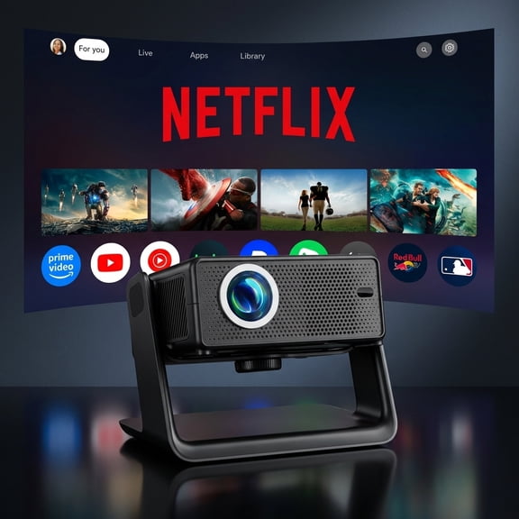 Mini Projector with WiFi and Bluetooth, 1080P Projector 28000 Lumens, Compatible with Netflix, Built-in Apps