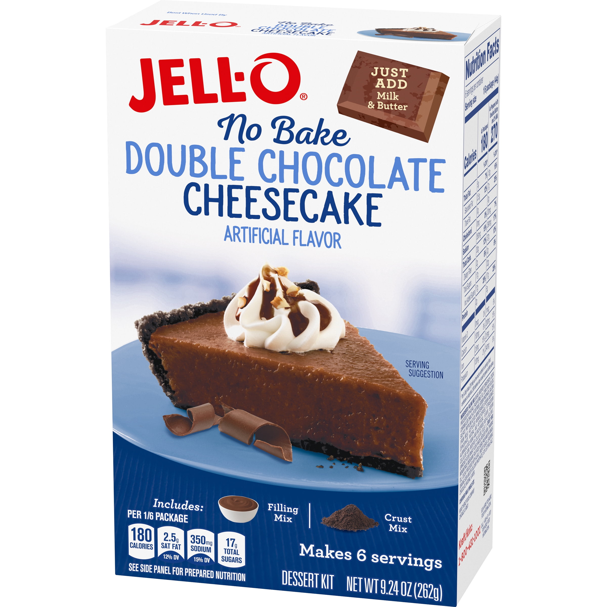 Jell O No Bake Double Chocolate Cheesecake Dessert Kit With Filling Mix Crust Mix 9 24 Oz Box Walmart Com Walmart Com