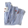 thumbnail image 3 of Conjunto de pijama de cuadros adornado con cerezas, top de encaje de manga larga azul y pantalones con volantes, ropa de estar por casa para mujer, talla L, 3 of 8
