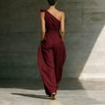 thumbnail image 4 of PBFRDSJ One Shoulder Jumpsuits for Women Sleeveless Tie Side Wide leg Jumpsuits Ruched Waist Summer Minimalist Flowy Romper, 4 of 9