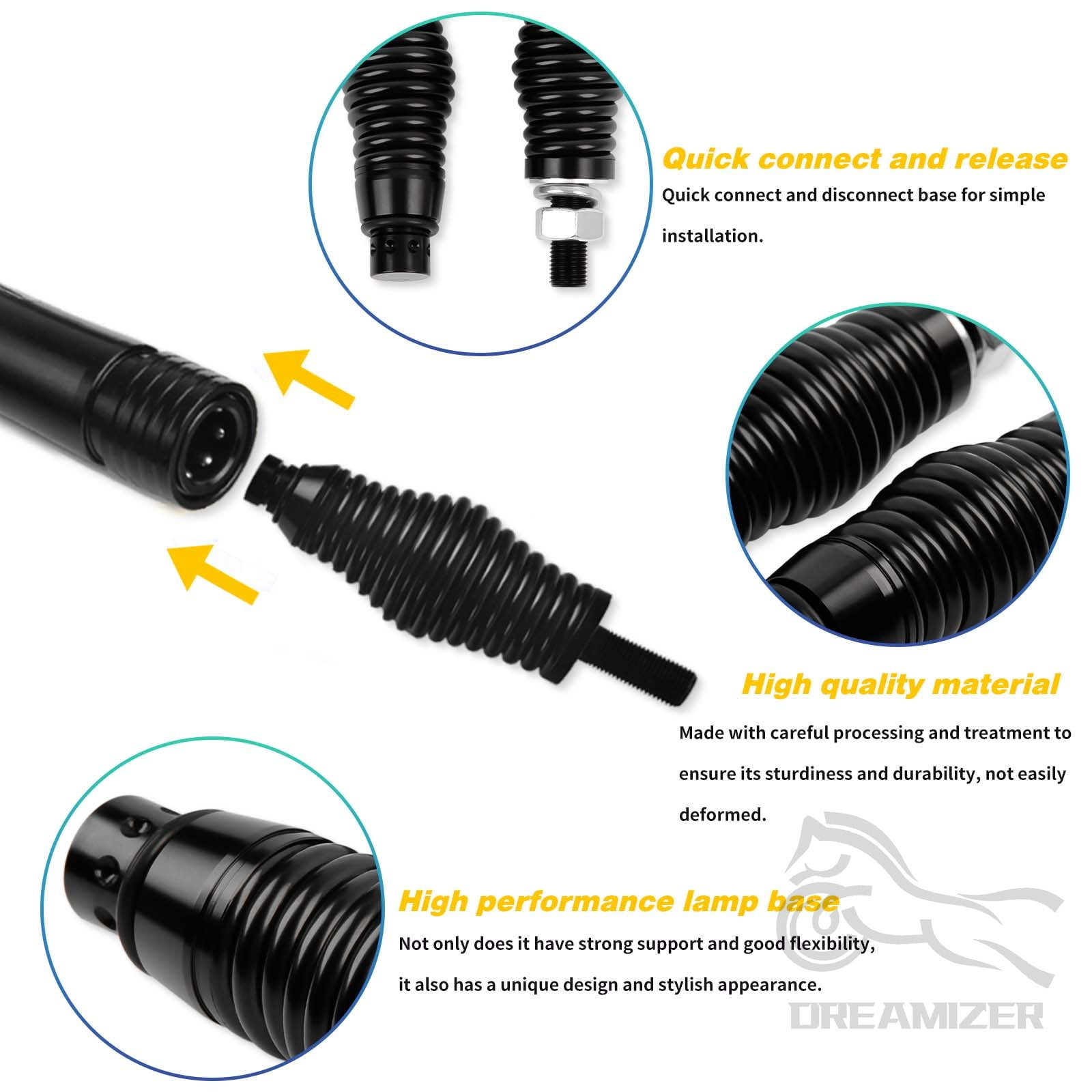 Whip Lights Spring Mounting Base LED Whips Spring Base Quick Release ATV Whip Spring for UTV ATV Boat Offroad Side-by-Side Compatible with Polaris RZR Can-Am Maverick X3 Sportsman, 2pc