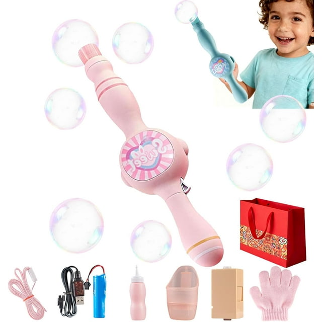 Magic Fog Bubble Wand, New Touchable Fog Bubble Machine, Interactive Smoke Bubbles Machine with Bubbles Gloves for Outdoor Party, Parent-Child Interaction (Pink-A)