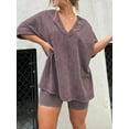 thumbnail image 2 of Liacowi Women 2 Piece Outfits Washed Loose Half Sleeve T-Shirt and Fitted Shorts Club Streetwear Summer Clothes, 2 of 3