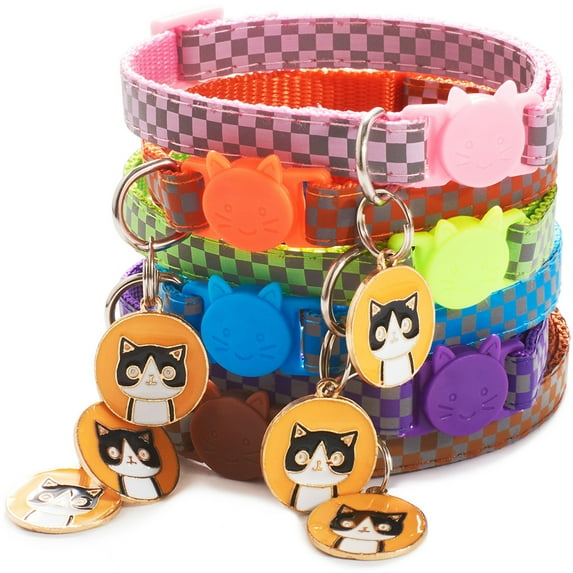 Vnanda Cotton Breakaway Cat Collars Daisy Pendant Kitty Kitten Collars Green Collar for Female Girl Cats Male Boy Cats