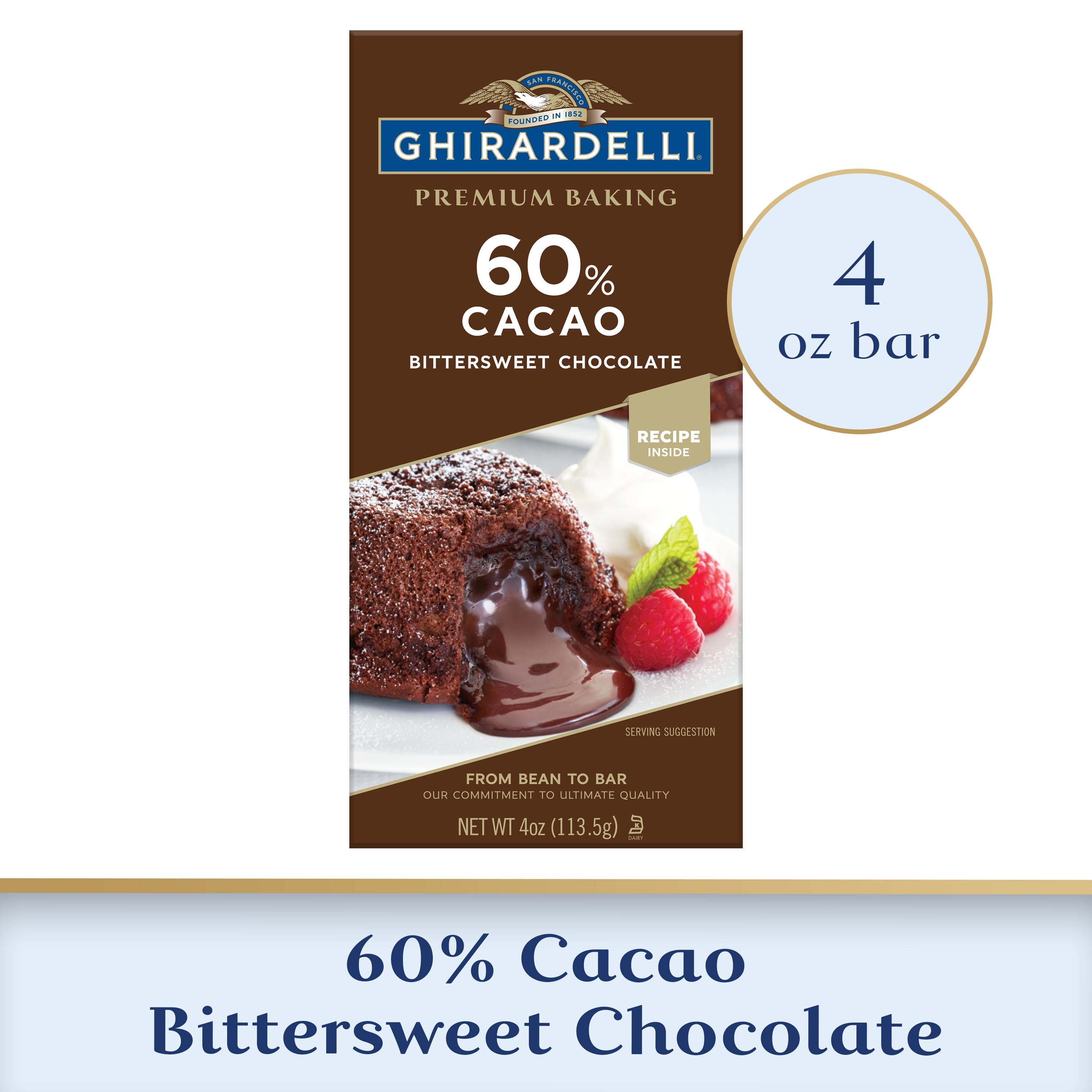 GHIRARDELLI Premium 60 Cacao Bittersweet Chocolate Baking Bar, 4 OZ