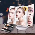 thumbnail image 2 of Lighted Makeup Mirror Trifold Vanity Mirror with X/X/X Magnification Natural LED Nights and Touch Screen Batteries and USB Power Supply Adjustable Tabletop Cosmetic Mirror (, 2 of 7