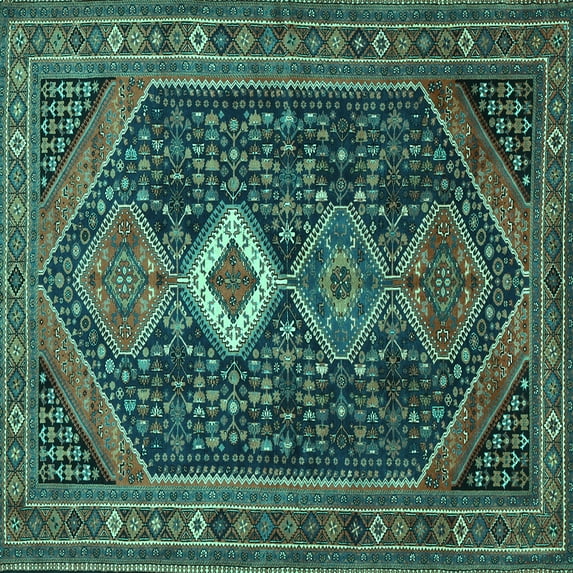 Ahgly Company Indoor Square Persian Turquoise Blue Traditional Area Rugs, 3' Square