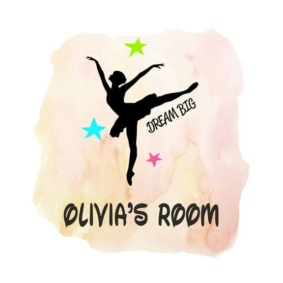 BALLERINA - Vinyl Kids Girls Bedroom Ballerina Silhouette Decoration Dream Big Lettering Art Quotes Design Personalized Name Home Wall Decal Sticker 18" x 20"