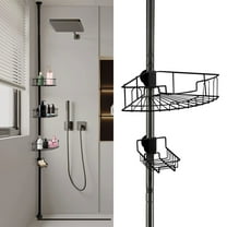 FENHRTVM Shower Caddy Tension Pole Adjustable  Height 56-114Inch Black Metal Bathroom Organizer