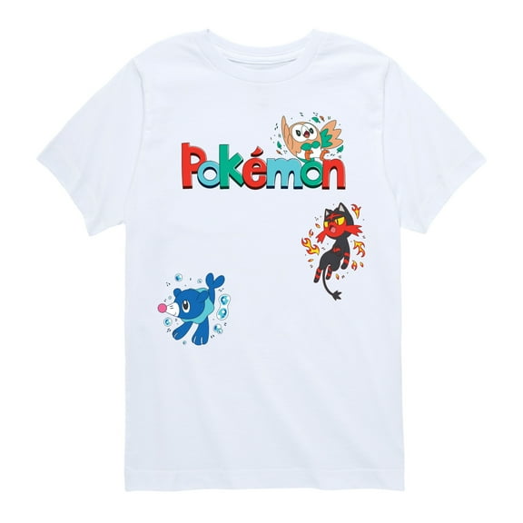 Pokémon - Gen 7 Rowlet, Popplio, Litten   - Youth Short Sleeve Graphic T-Shirt