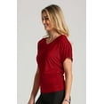 thumbnail image 3 of Women's Solid Short Sleeve V Neck Dolman Top With Side Shirring Wine L, 3 of 4