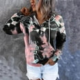 thumbnail image 5 of Gibobby Mujeres sudadera con capucha suéter Sudadera de mujer Button Drawstring Camisa de pocket Casual corbata de manga larga Sudaderas de gradiente de tinte impresas Sudaderas Hoodie （Rosa， L), 5 of 5