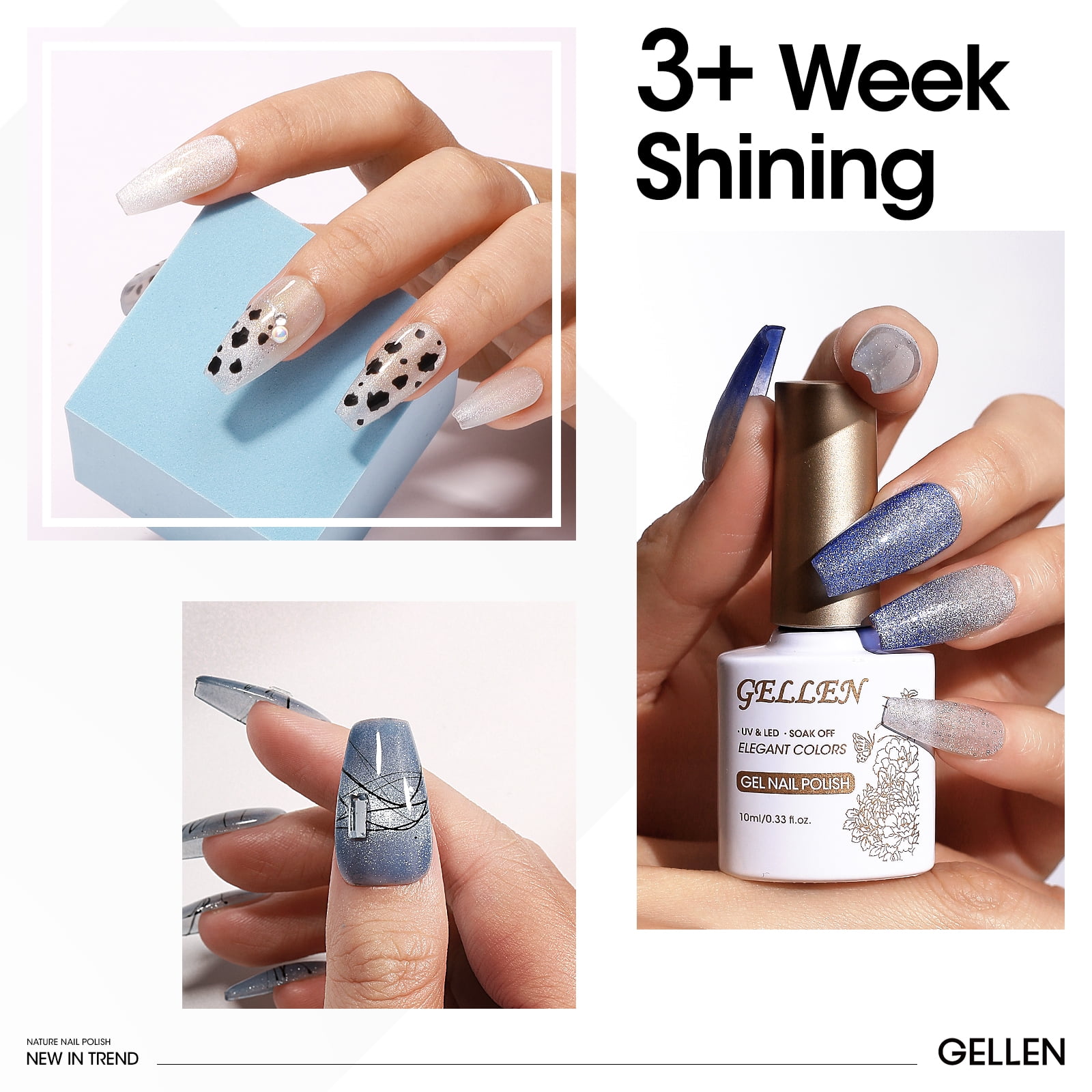 Gellen Cat Eye Gel Nail Polish Kit, 6 Colors Glitter Purple Cat Eye Gel Polish with Magnet, Soak Off UV/LED Nail Gel Kit, Salon Nail Art Valentine Gifts for Women