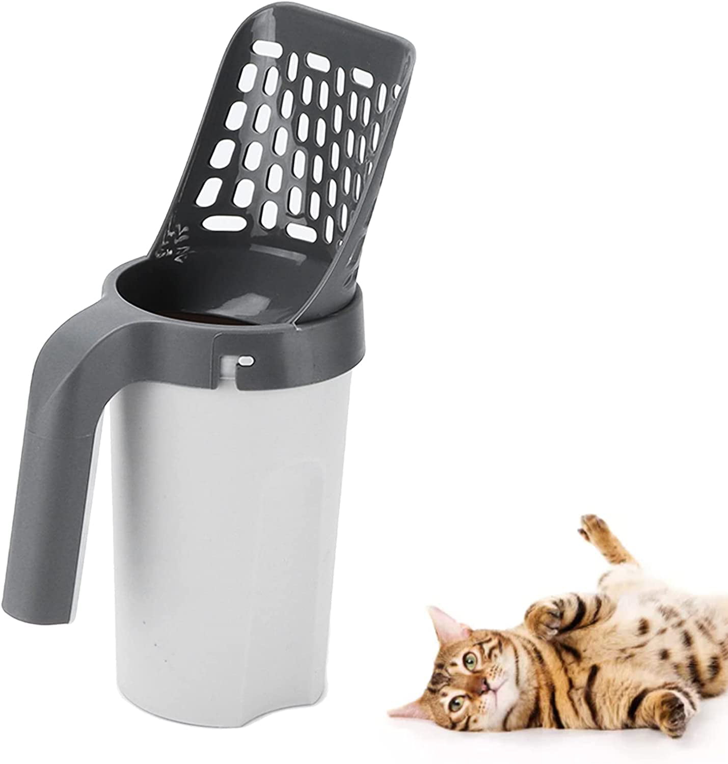 Cat Litter Scoop Scooper Sifter Aluminum Alloy With Ultra-Long Holder Grey 